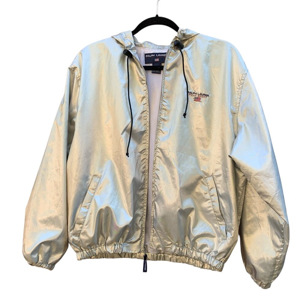 Ralph Lauren Polo Sport Silver Zip-up Hooded Windbreaker Womens Size Medium